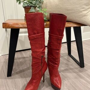 Alice + Olivia Webber Ruched Red Knee Boots – US 8 (38.5 EU)